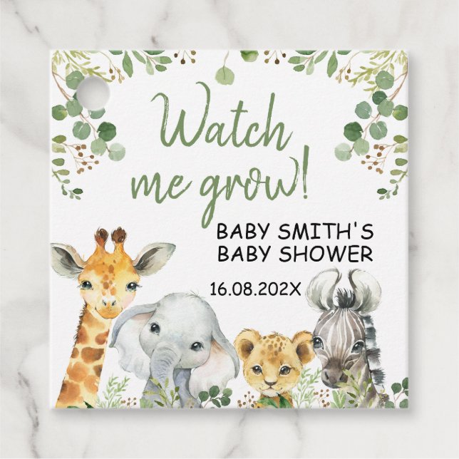 Étiquette Eucalyptus Safari Baby shower Watch Me G (Devant)