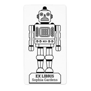 Étiquette Ex Libris - Bibliothécaire robotique