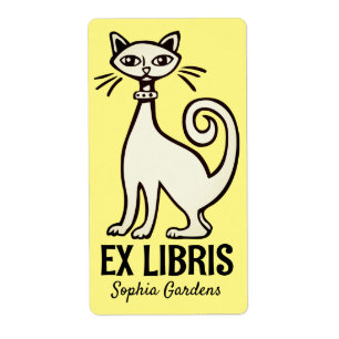 Étiquette Ex Libris - Chat Rétro - Jaune Pâle