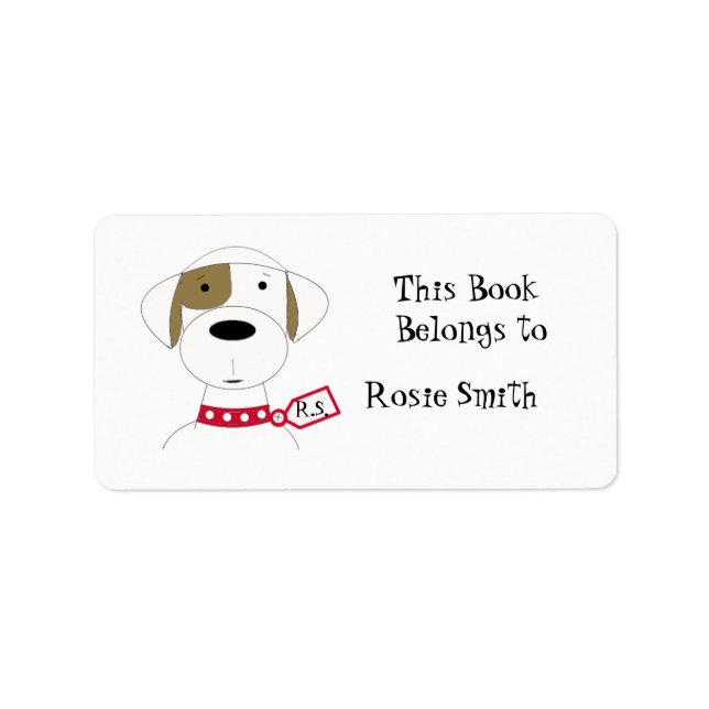Étiquette Ex-libris Chien de Dessin Animé (Devant)