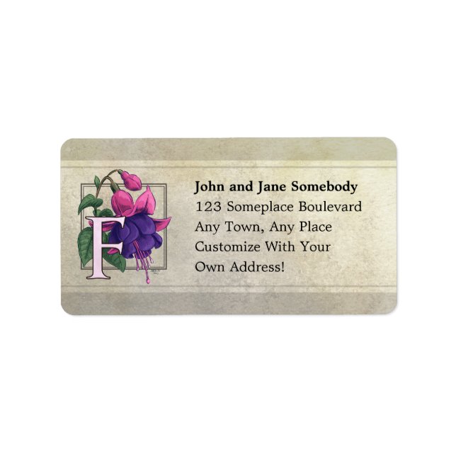 Étiquette F pour le monogramme de fleurs Fuchsia (Devant)