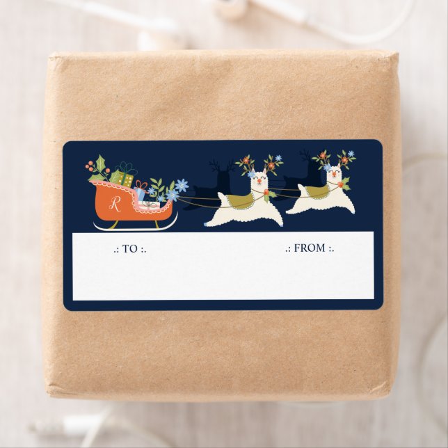 Étiquette Fa La Christmas Llama Reindeers & Sleigh Toxits (En situation)
