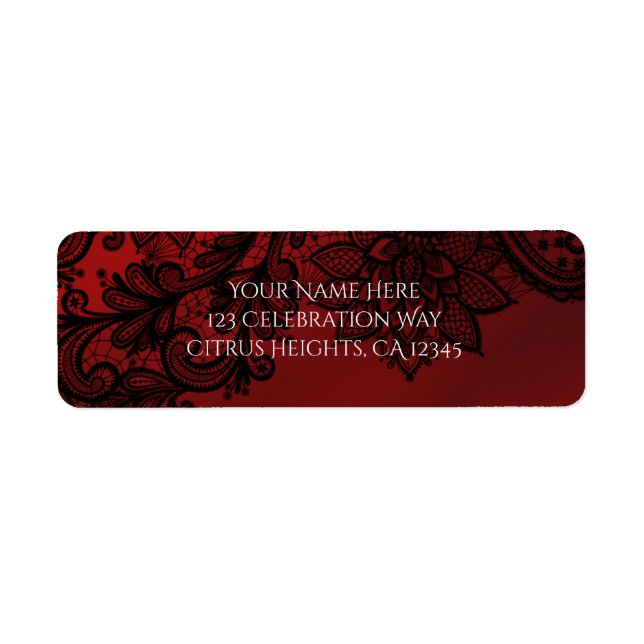 Étiquette Faire-part de mariage gothique rouge et noir foncé (Devant)
