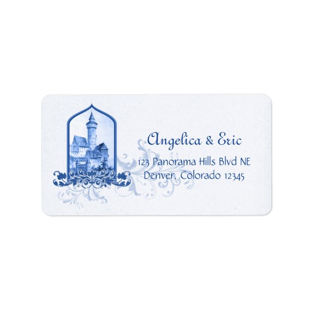 Étiquette Fairytale Royal Blue Castle Mariage Retour Adresse (Devant)