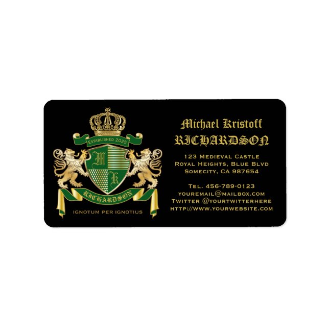Étiquette Faites votre propre blason Green Gold Lion Emblem (Devant)