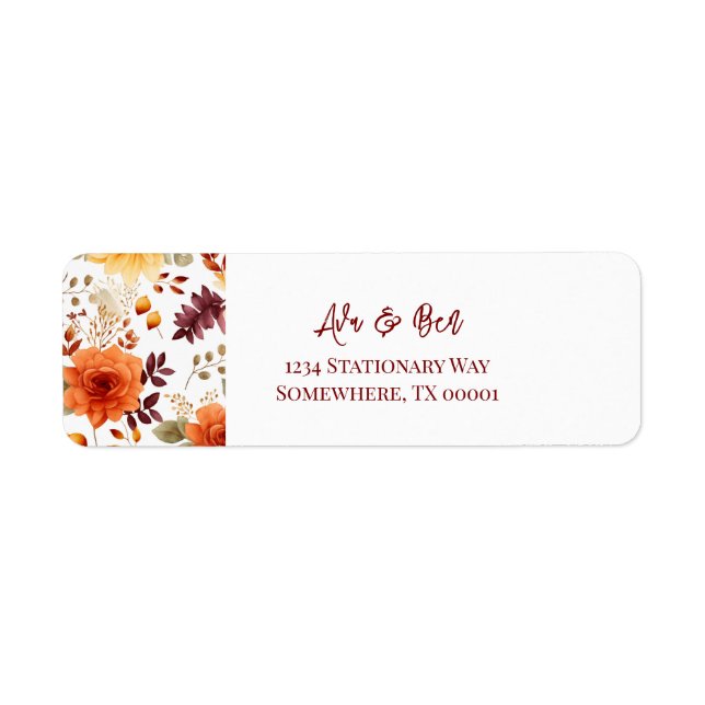 Étiquette Fall Burgundy Orange Floral Rustic Mariage Adresse (Devant)