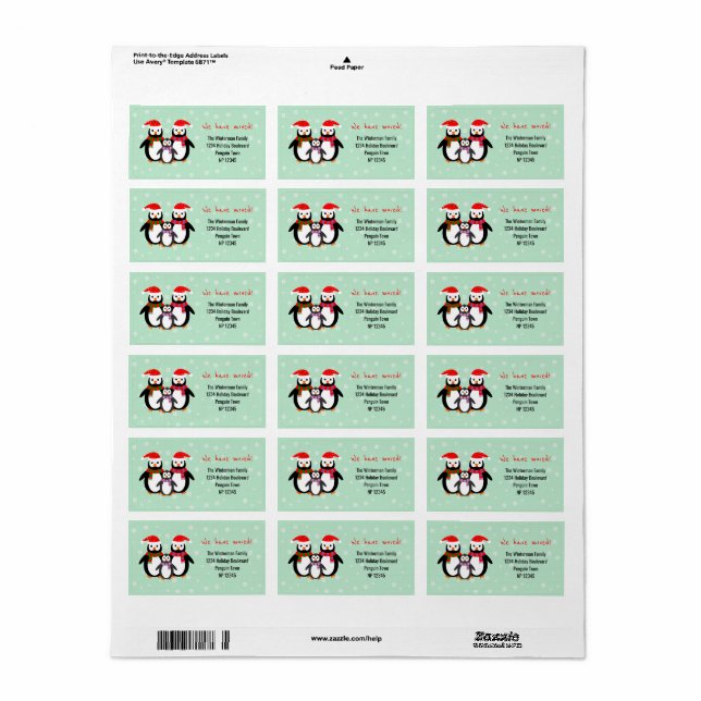 Étiquette Famille de Penguin que nous avons déplacé adresse (Feuille entière)
