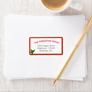 Étiquette Famille Noël Holly Fun Red Border