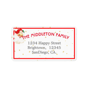 Étiquette Famille Noël Jolly Santa Claus Fun Red Border