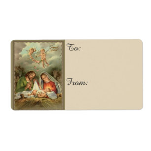 Étiquette Famille sainte de nativité de Noël