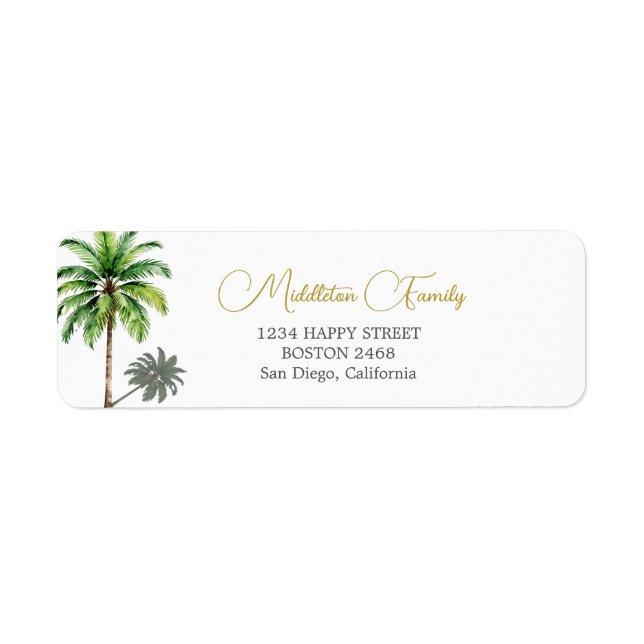 Étiquette Famille Tropical Palm Tree Gold Elegant (Devant)