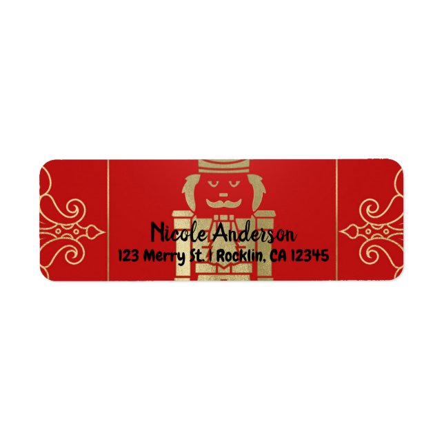 Étiquette Fancy Elegant Gold & Red Nutcracker Holiday Party (Devant)