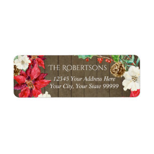 Étiquette Farmhouse Rustique Noël Floral   Adresse de retour