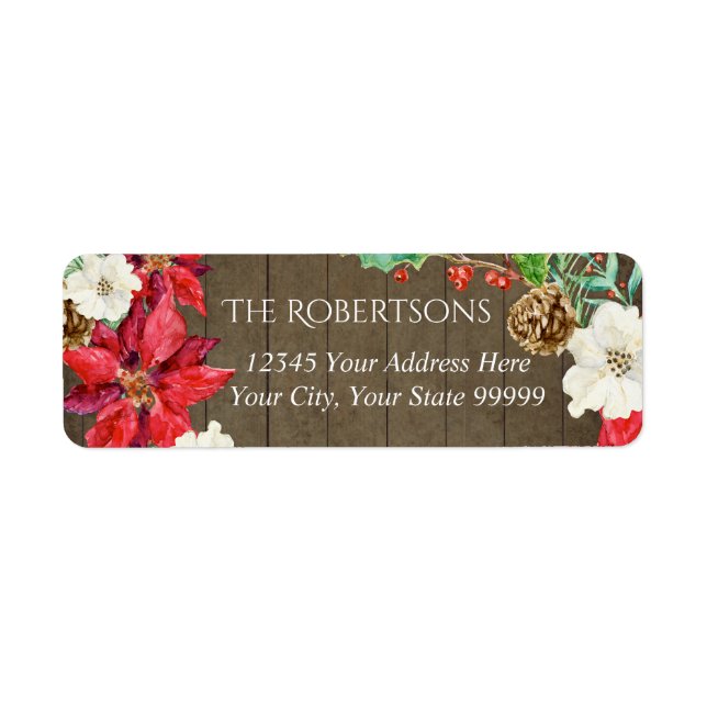 Étiquette Farmhouse Rustique Noël Floral | Adresse de retour (Devant)