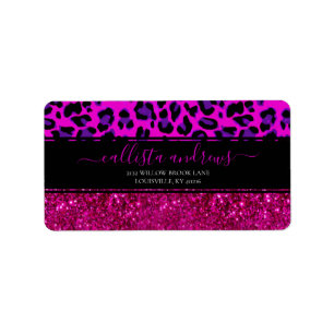 Étiquette Fashion Modern Pink Purple Glitter Leopard.       