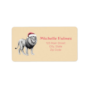 Étiquette Faune Safari Animal Lion Santa Hat Noël