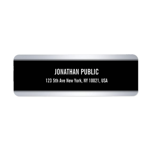 Étiquette Faux Argent Modèle Noir Moderne (Devant)