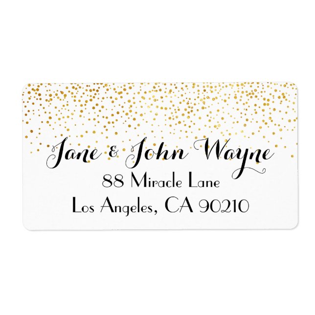 Étiquette Faux Gold Confetti Dots Mariage Adresse de retour (Devant)