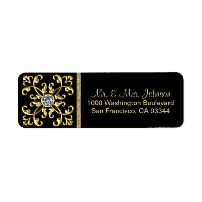 Étiquette Faux Gold Diamond Enveloppe noire Adresse de retou (Devant)