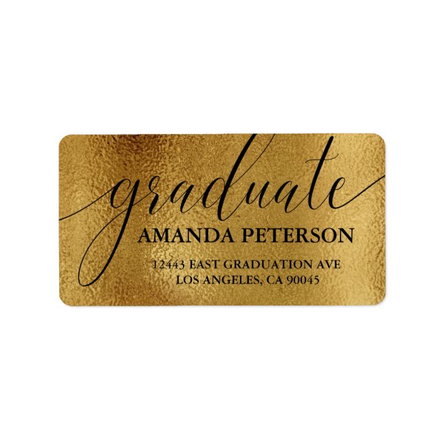 Étiquette Faux Gold Foil Black Elegant Typographie Diplômé (Devant)