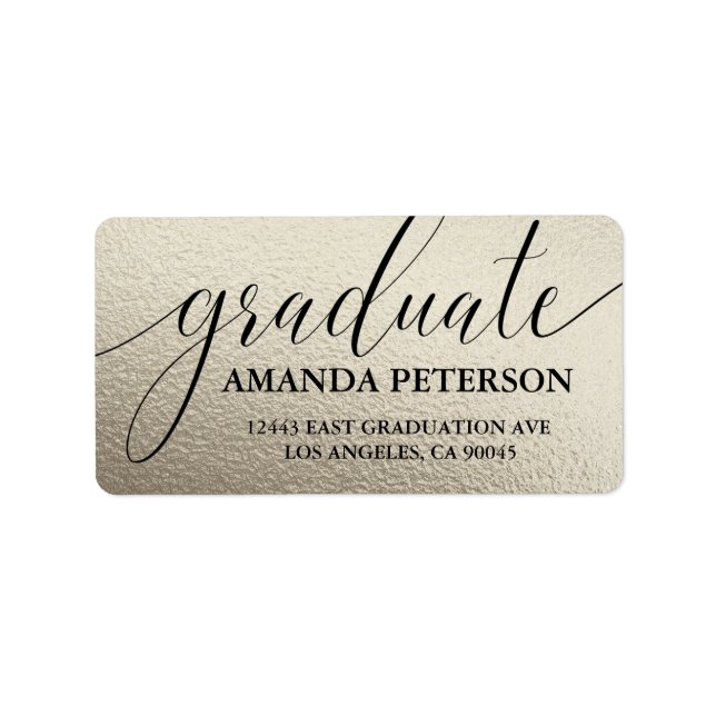 Étiquette Faux Gold Foil Black Luxury Typographie Diplômé (Devant)