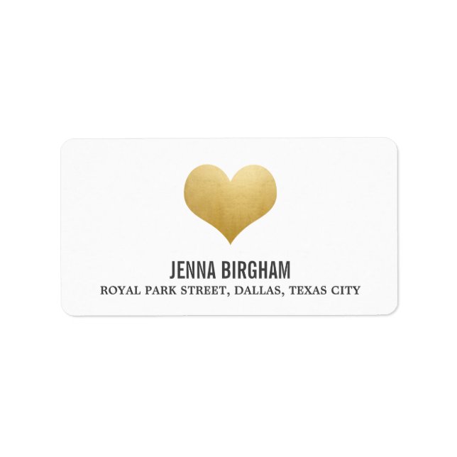 Étiquette Faux Gold Foil mignon Mariage coeur (Devant)