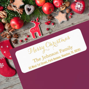 Étiquette Faux Gold Joyeux Noël personnalisé Adresse de reto