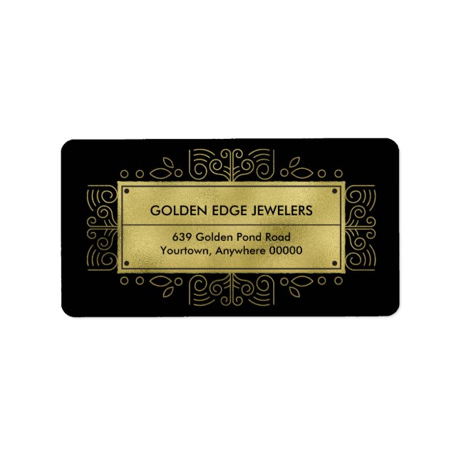 Étiquette Faux Gold Metallic Black Ornamental (Devant)