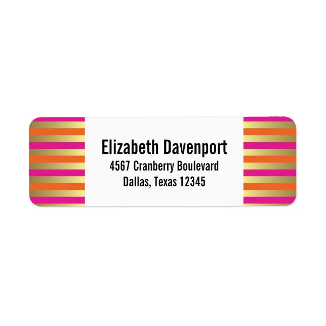 Étiquette Faux Gold, rose et orange Motif rayé (Devant)
