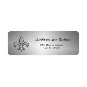 Étiquette Faux Metal Argent Fleur de Lis
