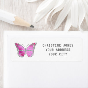 Étiquette faux parties scintillant rose gris papillon étique