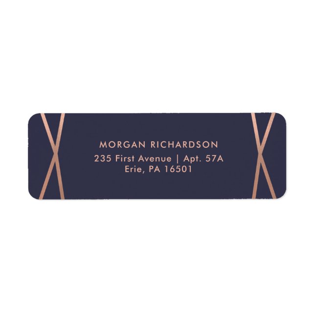 Étiquette Faux Rose Gold Géométrique sur Midnight Blue (Devant)