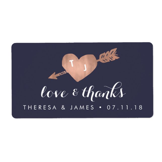 Étiquette Faux Rose Gold & Marine Wedding Favoriser les Étiq (Devant)