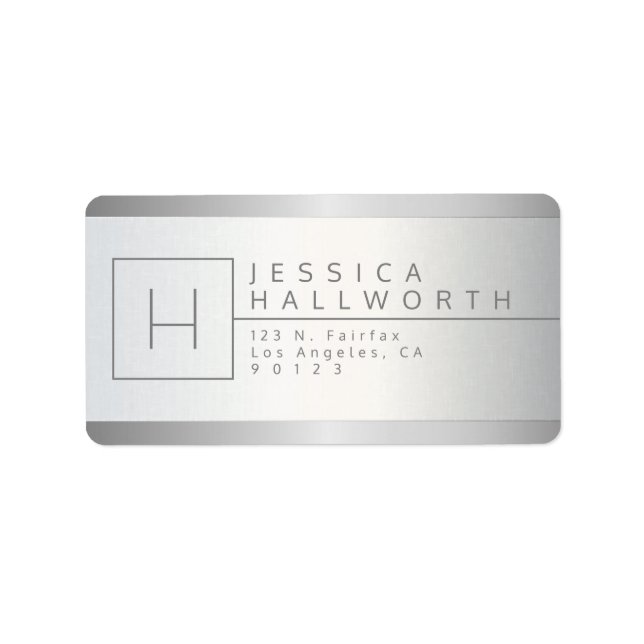 Étiquette Faux Silver & Grey Monogramme Adresse de retour (Devant)