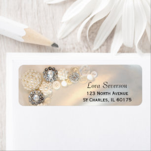 Étiquette Faux White Pearls Boutons Diamond Adresse de retou