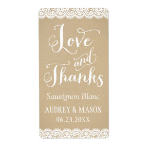 Étiquette Faveur de mariage vin Lace Kraft rustique