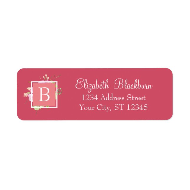 Étiquette Feminine Chic Floral Monogramme Adresse de retour (Devant)