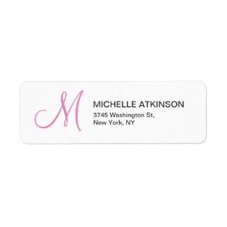 Étiquette Feminine Pink Blanc Monogrammé Moderne Plain