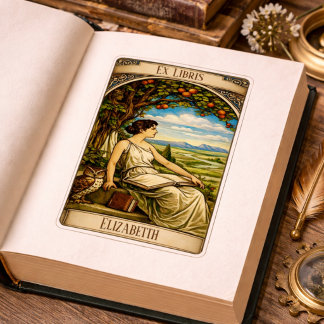 Étiquette Femme Art Nouveau lisant sous un arbre de style vi
