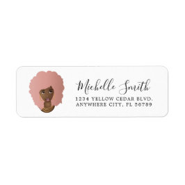 Étiquette Femme noire, cheveux rose naturel Afro