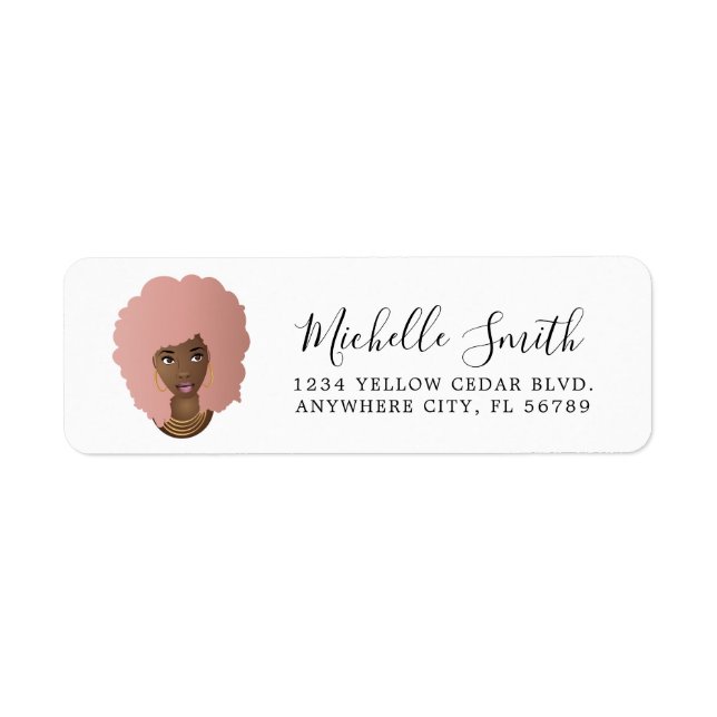 Étiquette Femme noire, cheveux rose naturel Afro (Devant)