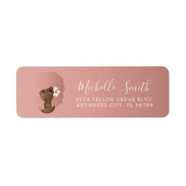 Étiquette Femme Noire, Cheveux Rose Naturel Afro Avec Fleur