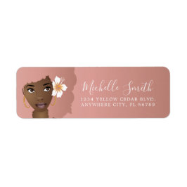 Étiquette Femme Noire, Cheveux Rose Naturel Afro Avec Fleur