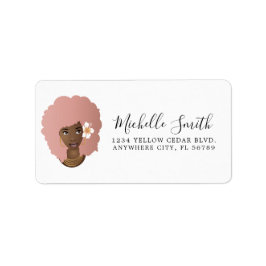 Étiquette Femme Noire, Cheveux Rose Naturel Afro Avec Fleur