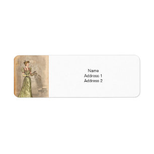 Étiquette Femme vintage dans une robe sophistiquée aux olive