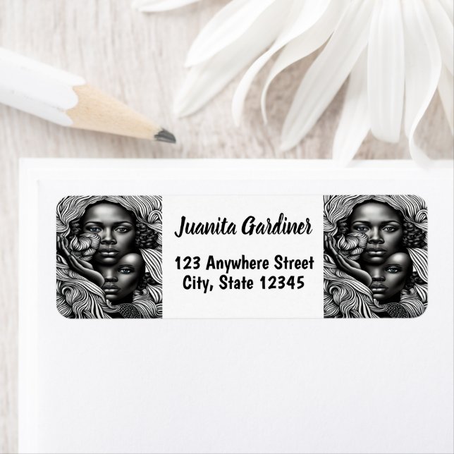 Étiquette Femmes afro-américaines Abstraites noires et blanc (En situation)