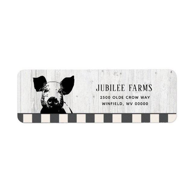 Étiquette Ferme Black White Pig Wood Adresse de retour (Devant)