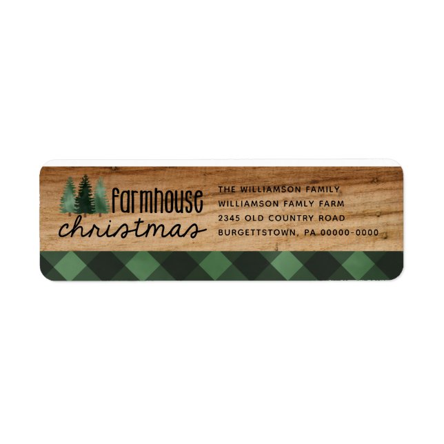 Étiquette Ferme Noël Buffalo Plaid Wood Retour (Devant)