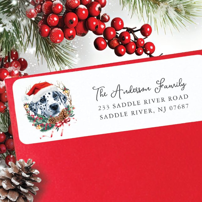 Étiquette Festif Chien dalmate à Santa Hat Retourner l'adres (Créateur téléchargé)