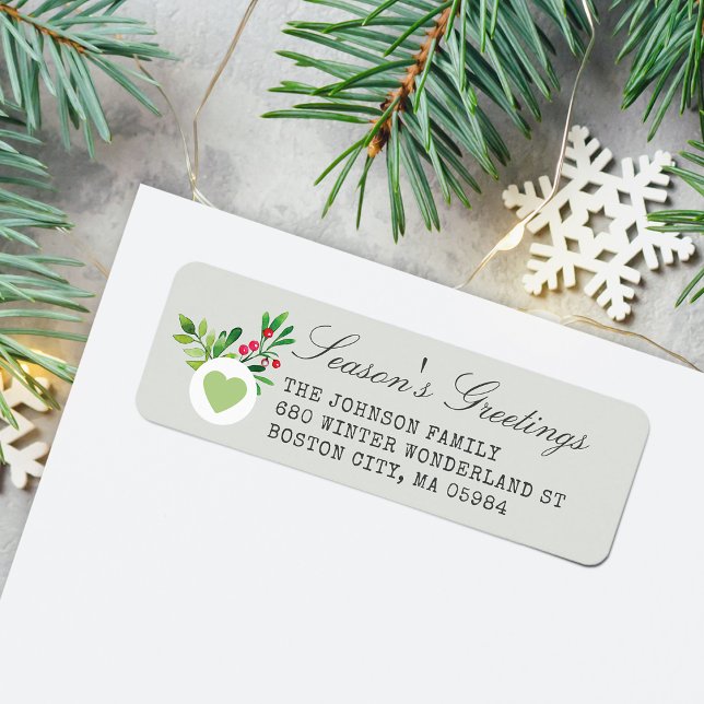 Étiquette Festif Dusty Green Adresse de retour Holiday (Festive Dusty Green Return Address Holiday Label)